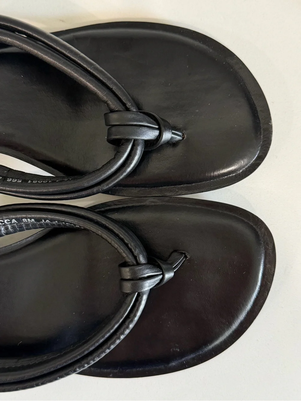 Apostrophe leather thong heel wedge sandal black